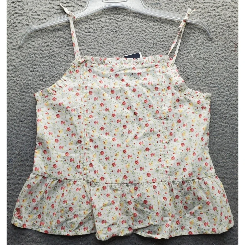 Polo Ralph Lauren Cami Top Youth Kids Large Multi Floral Linen Blend Ruffle Hem